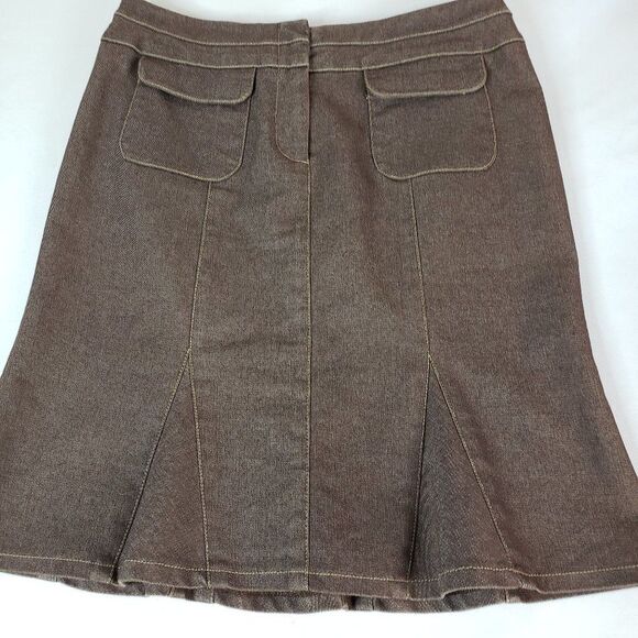 CUTE Nanette Lepore Brown Denim Jean Country Western Knee Length Skirt size 6 S - Picture 1 of 7